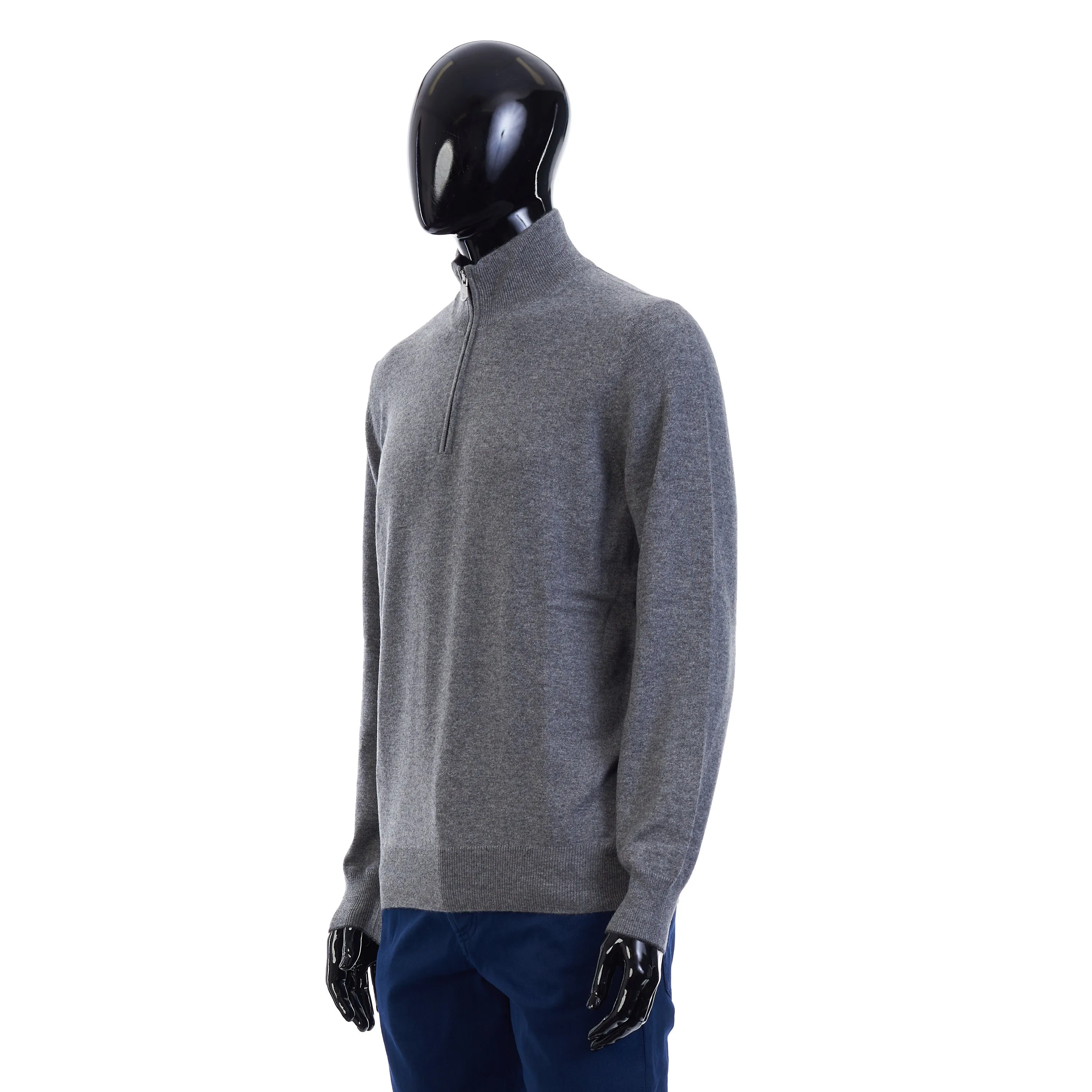 Turtleneck Sweater With Zipper In Dark Gray Cashmere