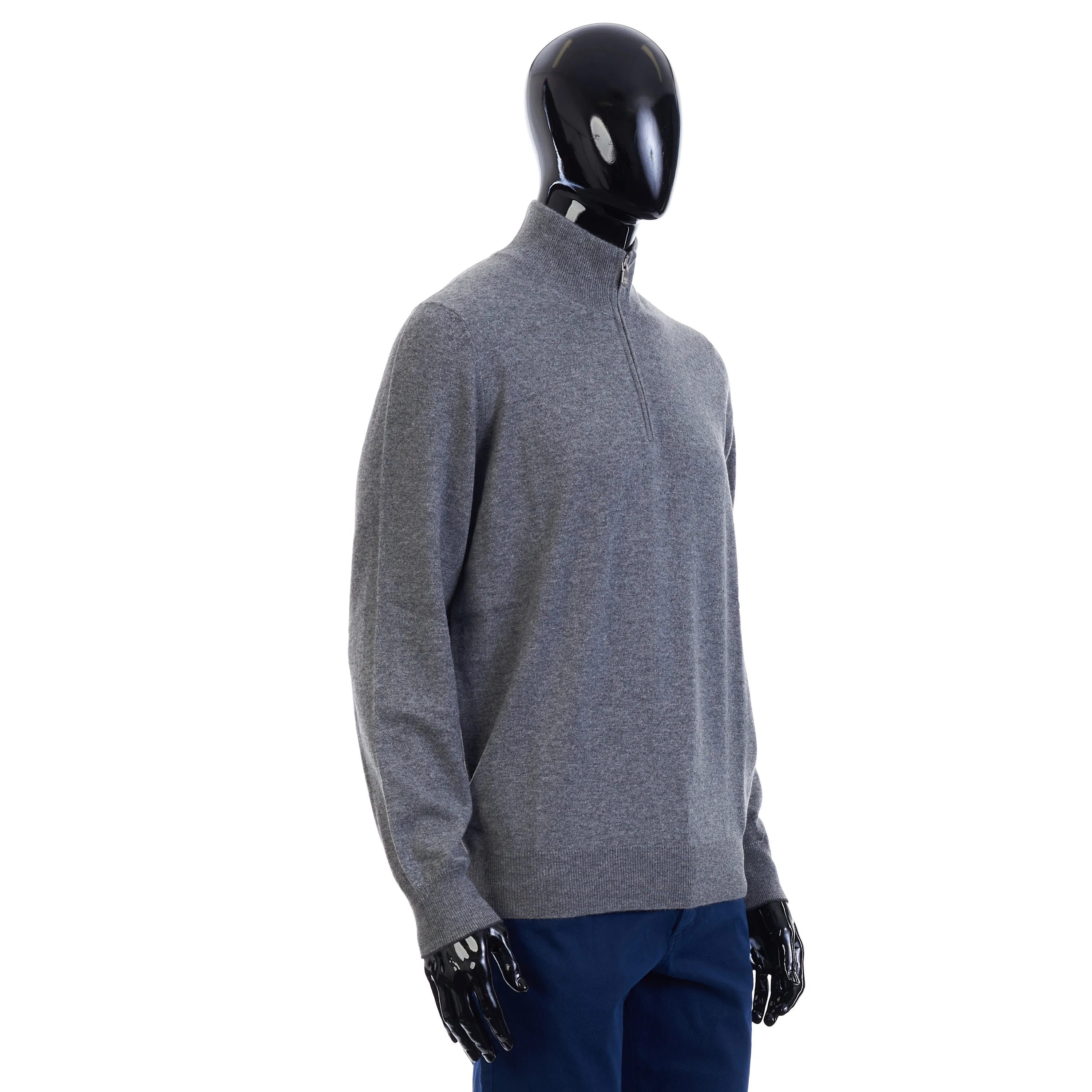 Turtleneck Sweater With Zipper In Dark Gray Cashmere