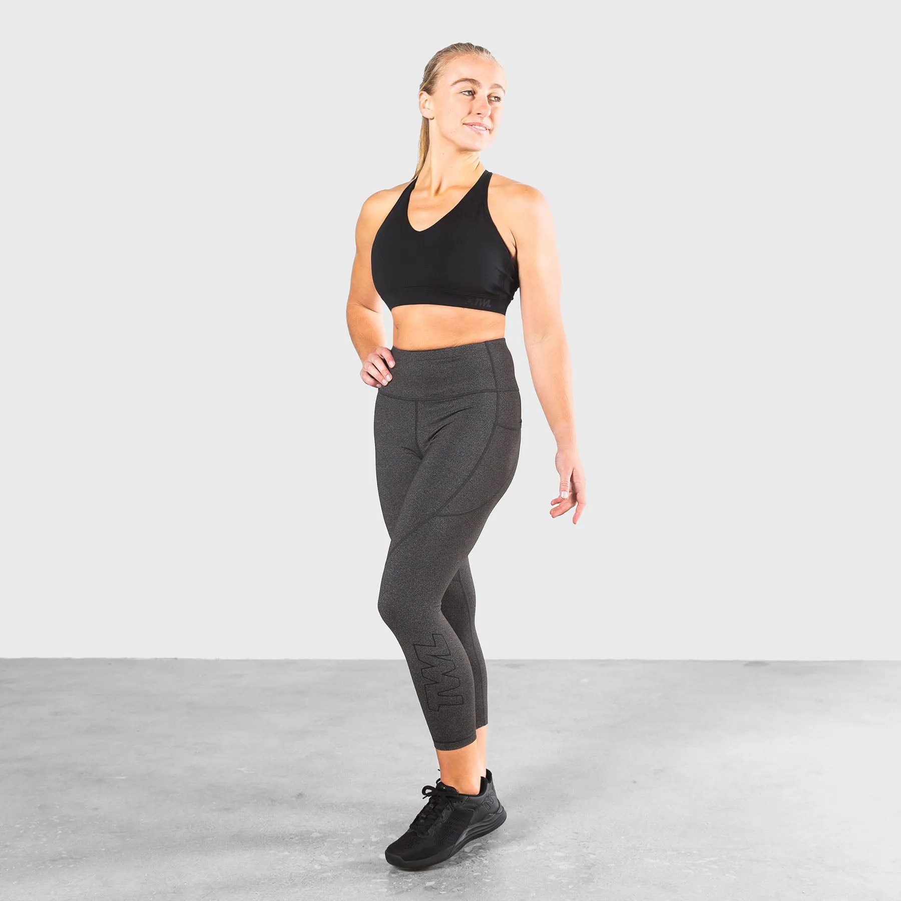 TWL - WOMEN'S ENERGY HIGH WAISTED 7/8TH TIGHTS - ATHLETE - CHARCOAL MARL/BLACK