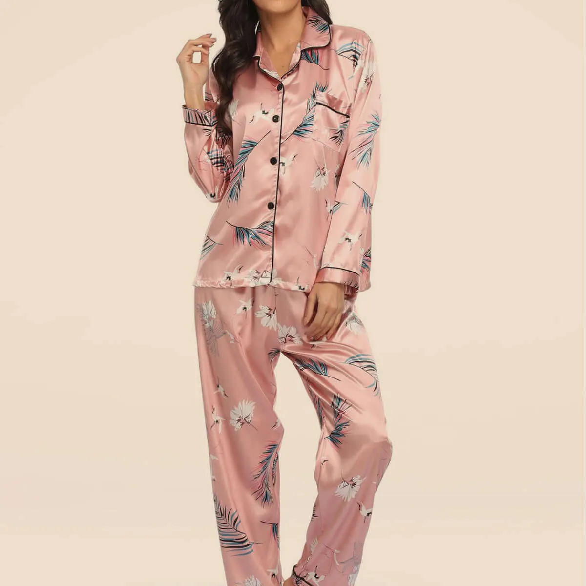 Two-piece Stretch Satin Home Wear Pajamas Women