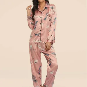 Two-piece Stretch Satin Home Wear Pajamas Women