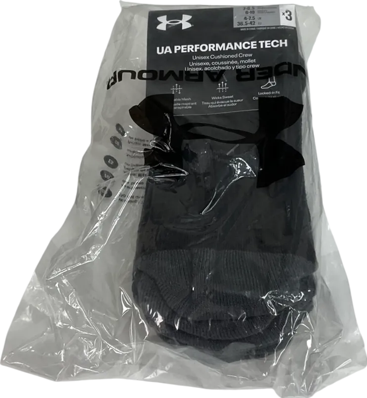 Under Armour Black Performance Tech Crew Socks UK 5.5 EU 39.5 👞
