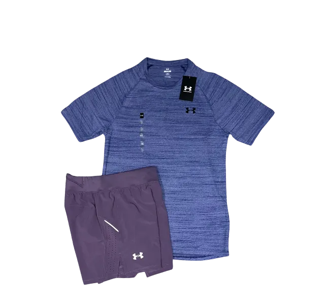 Under Armour Tech Tiger T-Shirt and Launch 5 Inch Shorts Set - Purple