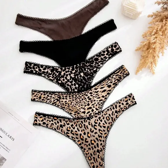 Underwear&amp;Sleepwear Basics 5packs Leopard Print Low Rise Sexy Thongs