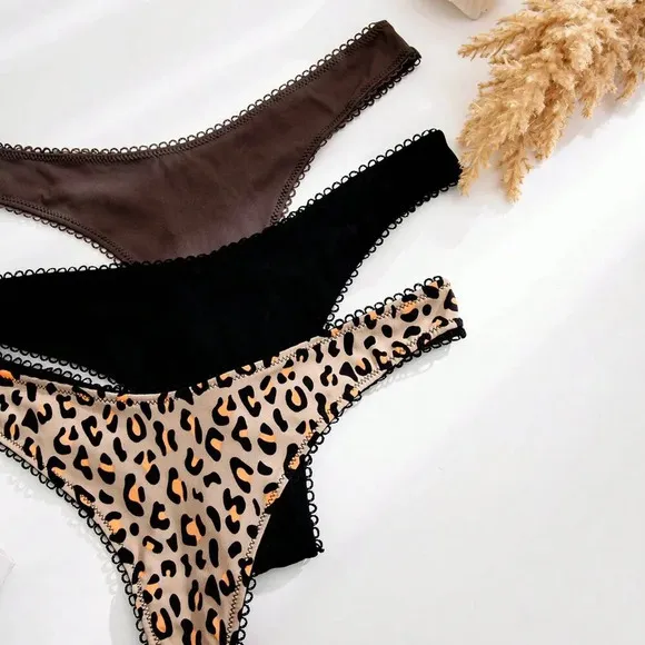 Underwear&amp;Sleepwear Basics 5packs Leopard Print Low Rise Sexy Thongs