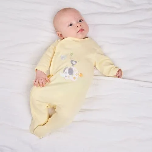 Unisex Baby Lemon Elephant And Bird Cotton Sleepsuit/Babygro