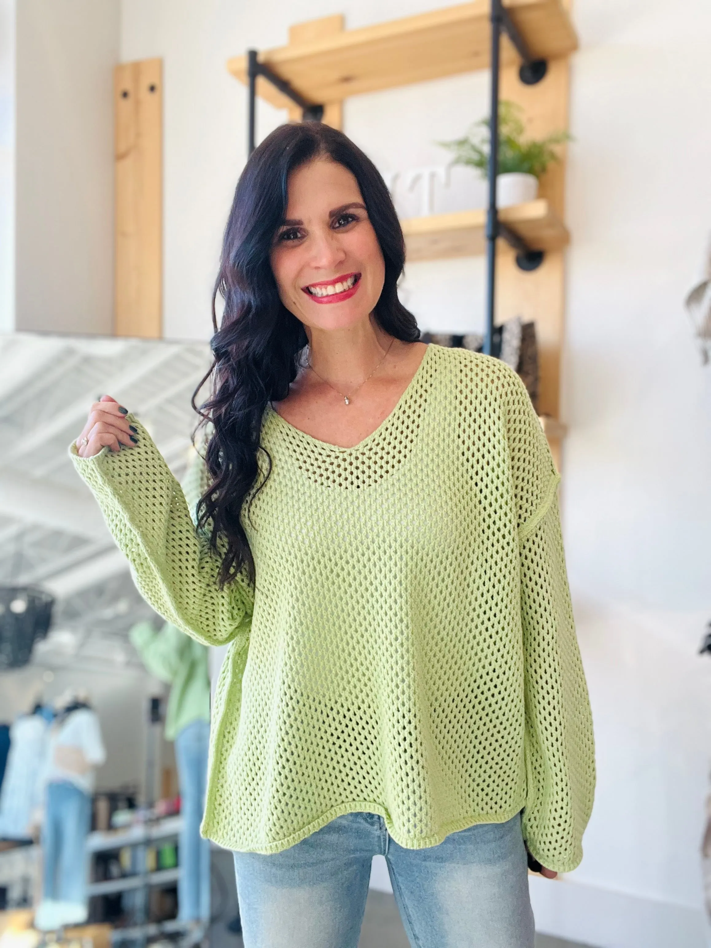 V Neck Fishnet Sweater