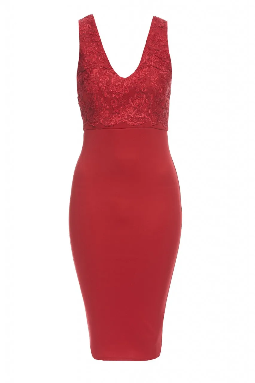 V Neck Lace Bodycon Dress