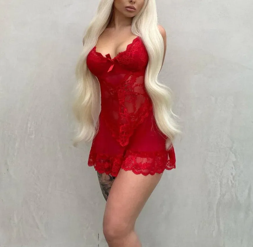 Valentine Soft Cup Lacey Babydoll With Bows In Red - Oh La La Cheri