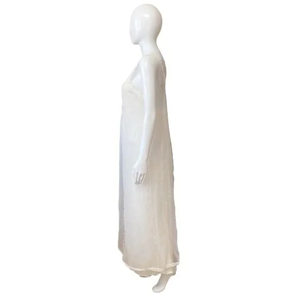 Vanity Fair Women’s Vintage Long Nightgown Sheer White Pink Bows Size 34