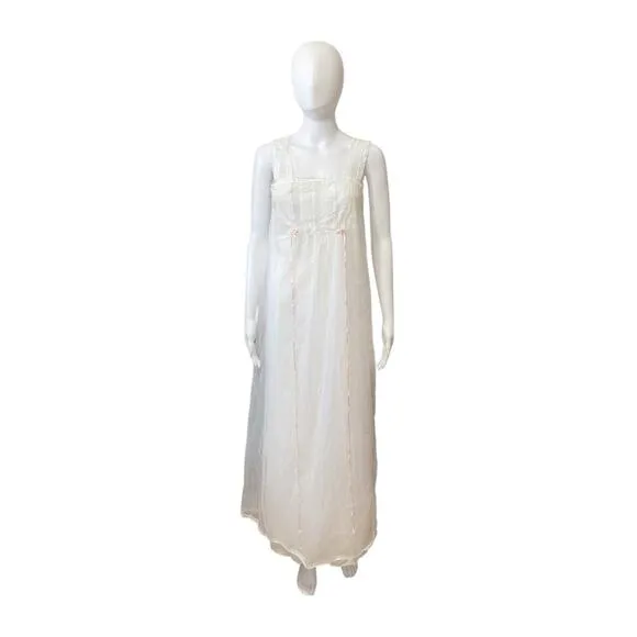 Vanity Fair Women’s Vintage Long Nightgown Sheer White Pink Bows Size 34