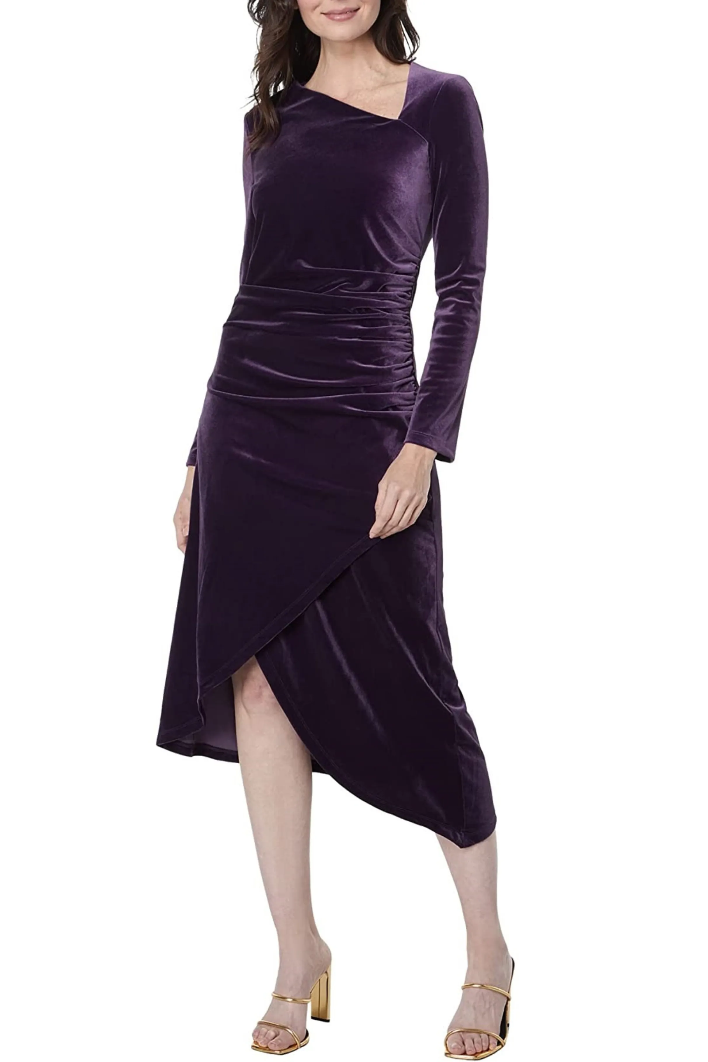 Velvet Asymmetrical Neckline Hi-Lo Party Dress