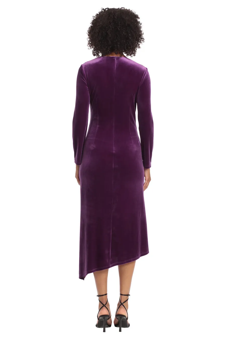Velvet Asymmetrical Neckline Hi-Lo Party Dress