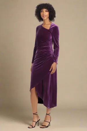 Velvet Asymmetrical Neckline Hi-Lo Party Dress