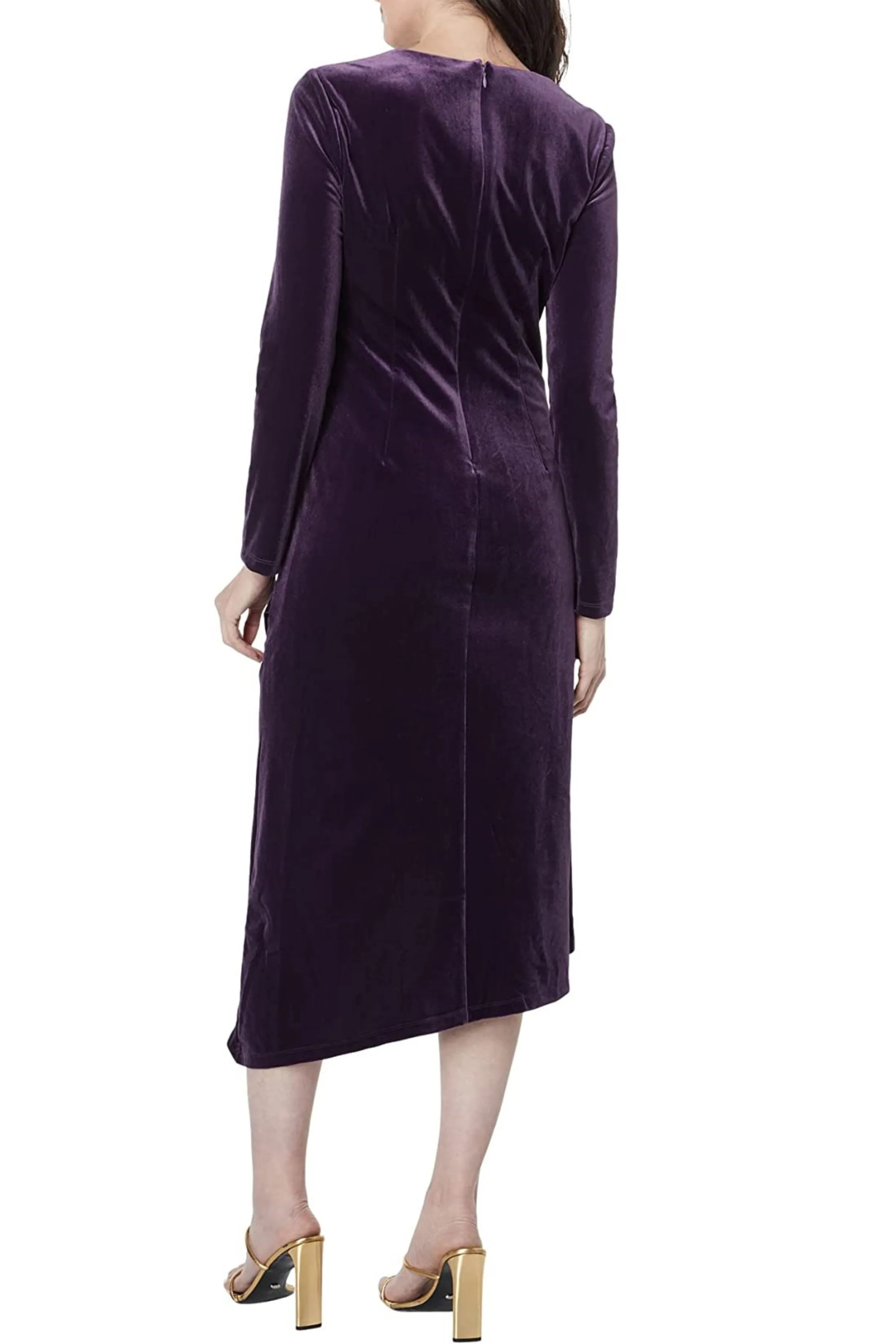 Velvet Asymmetrical Neckline Hi-Lo Party Dress