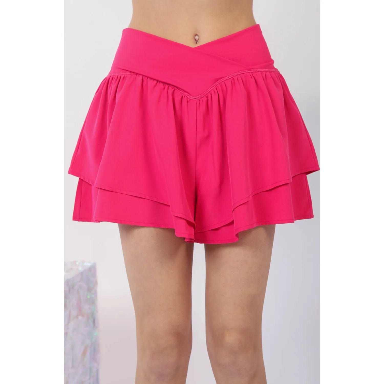 VERY J V-Shaped High Waist Layered Active Shorts
