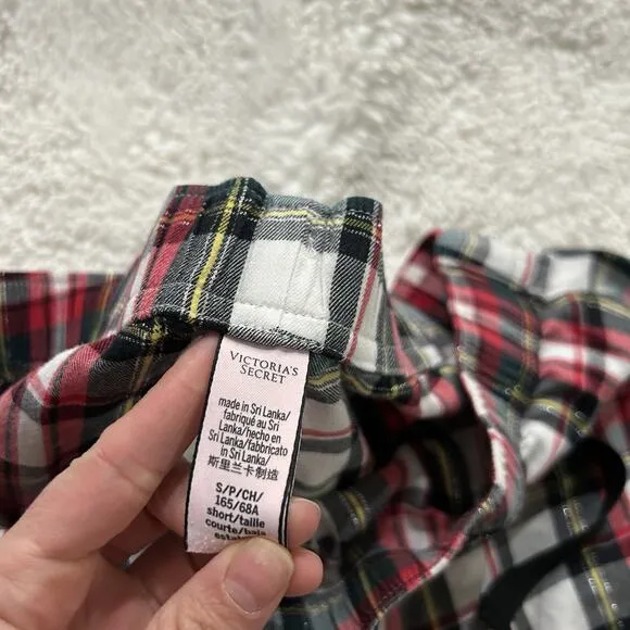 Victoria Secret PJ Set Long Sleeve VS Top &amp; Pants Red Plaid Pajamas Sz Small