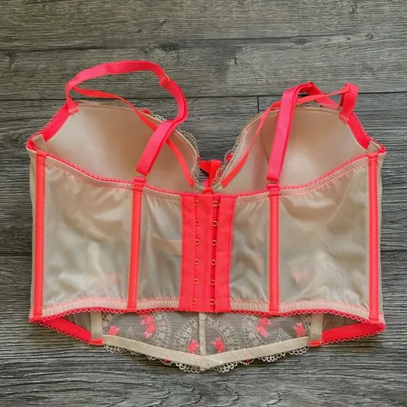 Victorias Secret Dream Angels Lightly Lined Neon Embroidered Corset Bustier 34DD