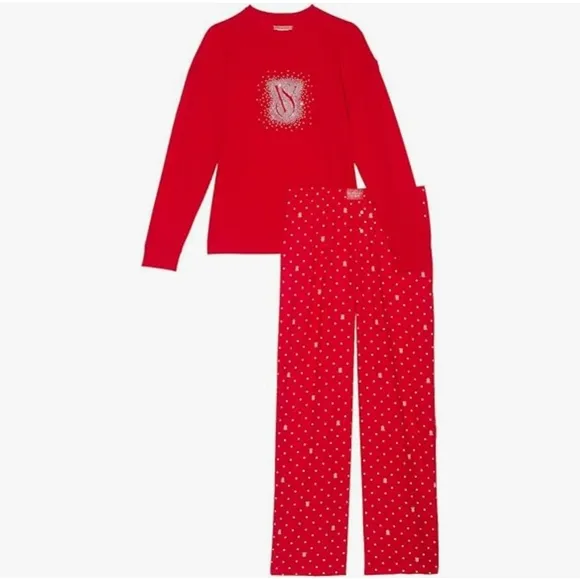 Victoria's Secret Flannel Long-Sleeve Tee Jama Set