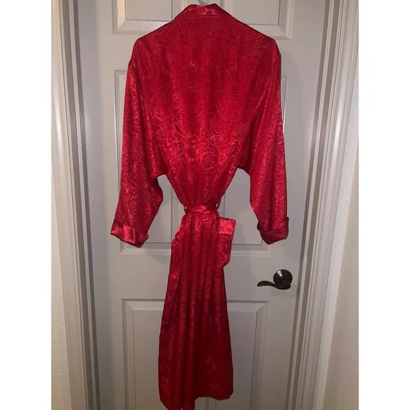 Victoria’s Secret Gold Label Satin Jacquard Robe M Vintage Red Collectors