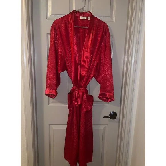 Victoria’s Secret Gold Label Satin Jacquard Robe M Vintage Red Collectors