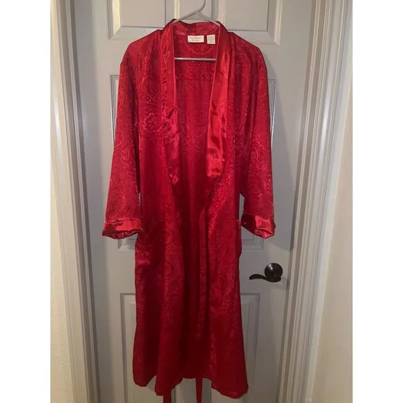 Victoria’s Secret Gold Label Satin Jacquard Robe M Vintage Red Collectors
