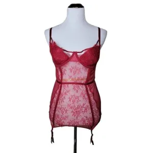 Victorias Secret Lace Sheer Underwire Corset Top With Garter Tabs 36D