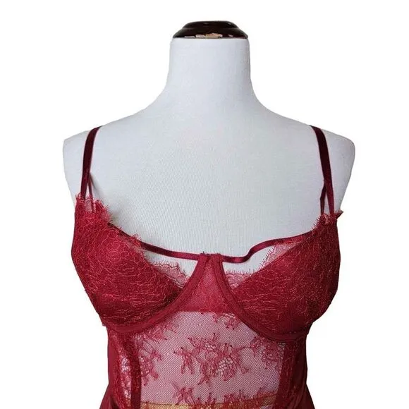 Victorias Secret Lace Sheer Underwire Corset Top With Garter Tabs 36D