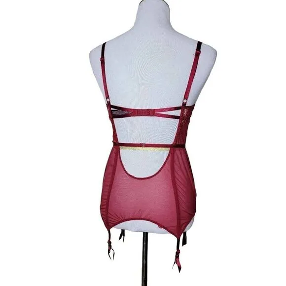 Victorias Secret Lace Sheer Underwire Corset Top With Garter Tabs 36D