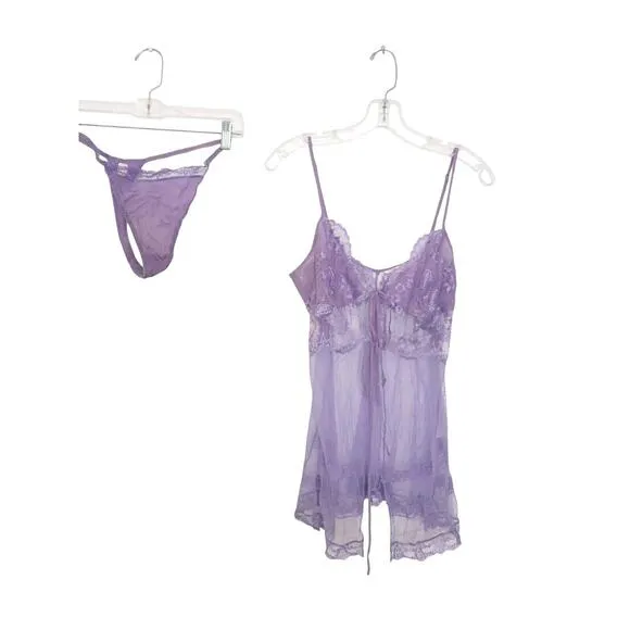 Victoria’s Secret Lingerie Lace Babydoll Sz M LAVENDER LT Purple Barbiecore VNT