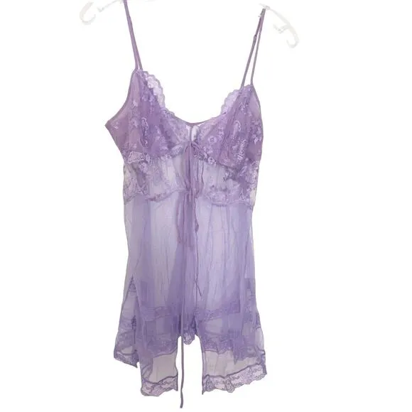 Victoria’s Secret Lingerie Lace Babydoll Sz M LAVENDER LT Purple Barbiecore VNT