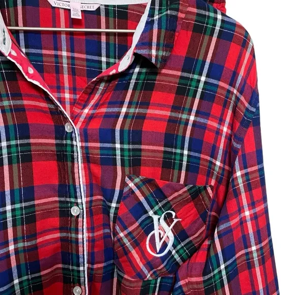 Victoria’s Secret Tartan Plaid Metallic Threading VS Embroidered Pocket PJ Set