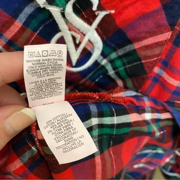 Victoria’s Secret Tartan Plaid Metallic Threading VS Embroidered Pocket PJ Set