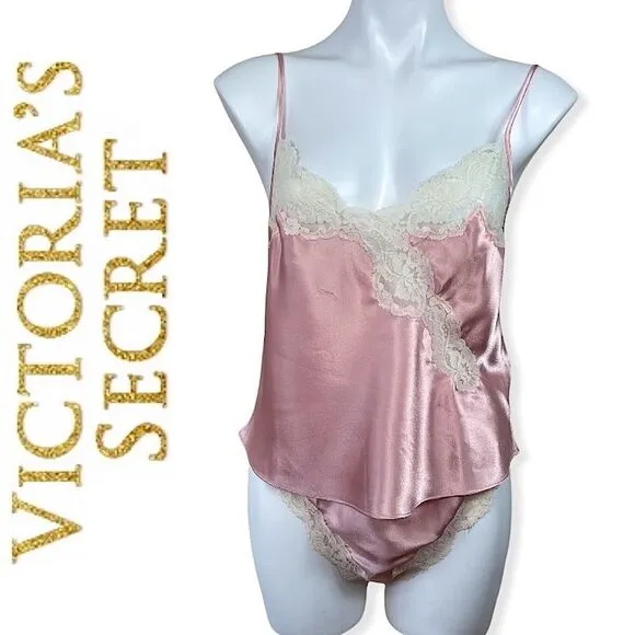 Victoria’s Secret Vintage 80s 90 Gold Label Satin Silky Cami Panty Set S M Retro