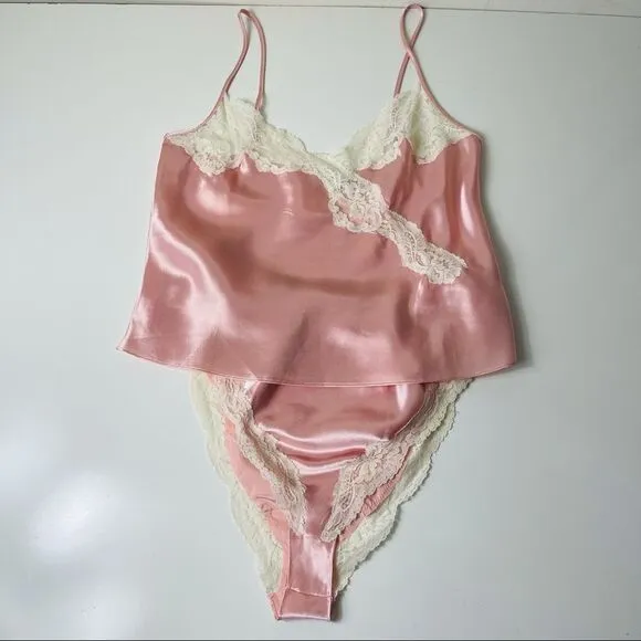 Victoria’s Secret Vintage 80s 90 Gold Label Satin Silky Cami Panty Set S M Retro