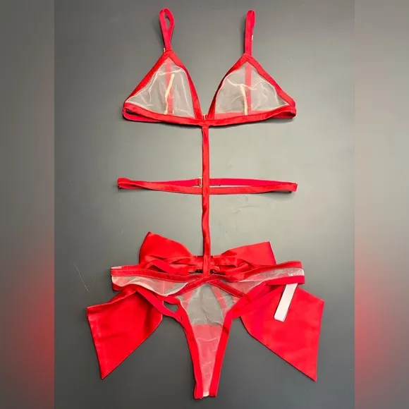 VICTORIA’S SECRET VS Luxe Very Sexy Red Caged Strappy Teddy with Bow Lingerie S