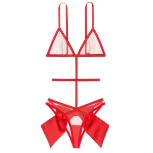 VICTORIA’S SECRET VS Luxe Very Sexy Red Caged Strappy Teddy with Bow Lingerie S