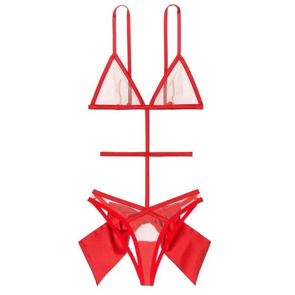 VICTORIA’S SECRET VS Luxe Very Sexy Red Caged Strappy Teddy with Bow Lingerie S