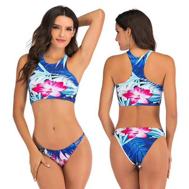 Vikionfly High Waist Bikini Set With Shorts Swimsuit Women 2021 Padded Floral Sport Swim Push Up Crop Top Swimwear Bathing Suit