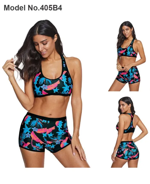 Vikionfly High Waist Bikini Set With Shorts Swimsuit Women 2021 Padded Floral Sport Swim Push Up Crop Top Swimwear Bathing Suit
