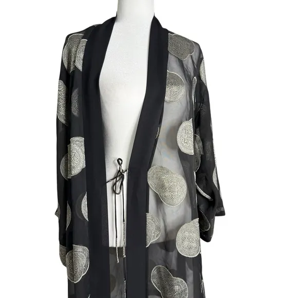 Vintage 90's Josie Robe One Size Sheer Satin Trim Kimono Medallion Lingerie