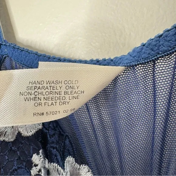 Vintage 90s Victoria’s Secret Blue Sheer Open Front Lace Push-up Maxi Nightgown