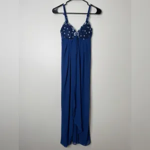 Vintage 90s Victoria’s Secret Blue Sheer Open Front Lace Push-up Maxi Nightgown