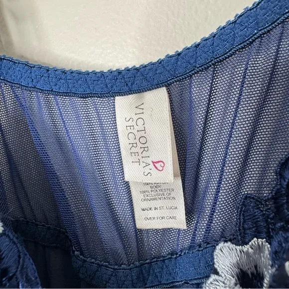 Vintage 90s Victoria’s Secret Blue Sheer Open Front Lace Push-up Maxi Nightgown