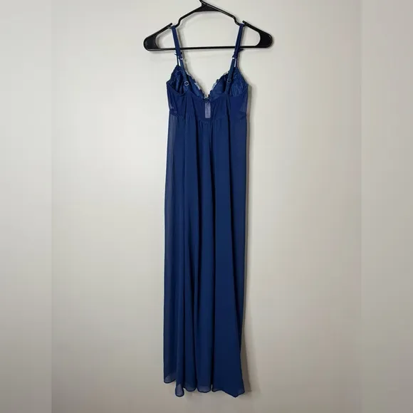 Vintage 90s Victoria’s Secret Blue Sheer Open Front Lace Push-up Maxi Nightgown