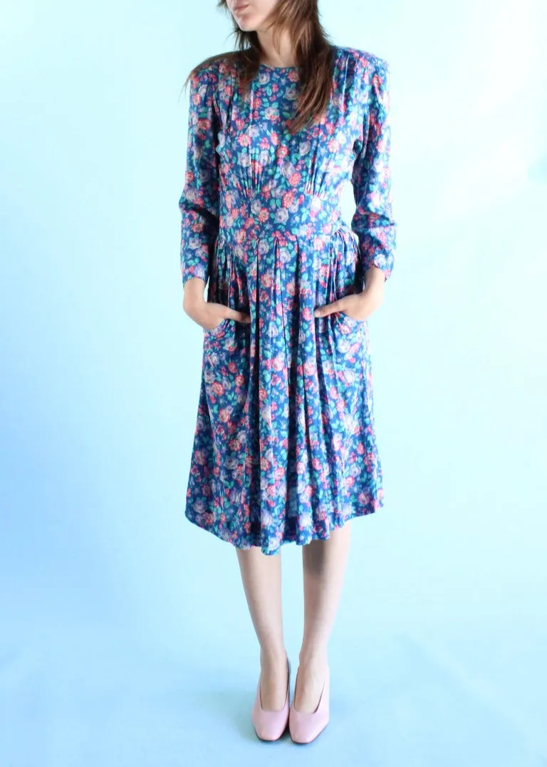 Vintage Floral Midi Dress D0162