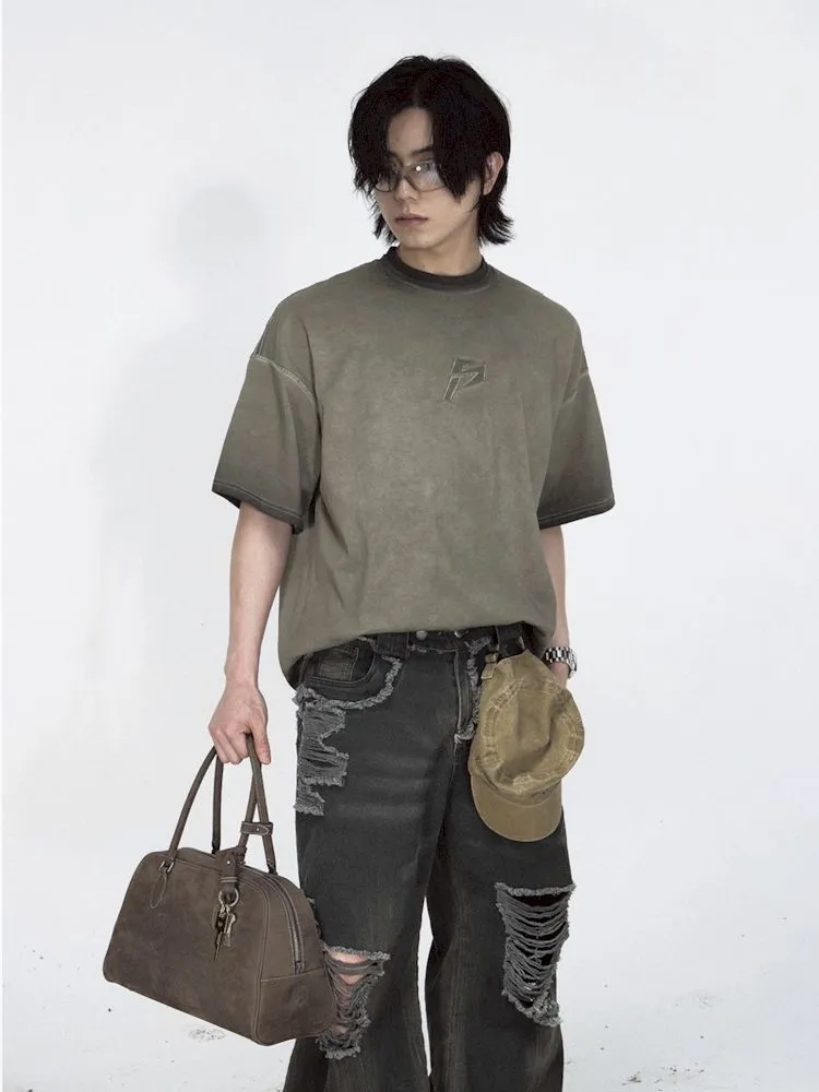 Vintage grey loose fit short sleeve tops【s0000008490】
