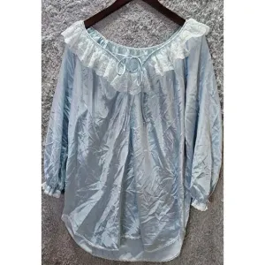 Vintage Lady Cameo Dallas BABYDOLL Blue Satin Lace Nightgown UNION tag XL
