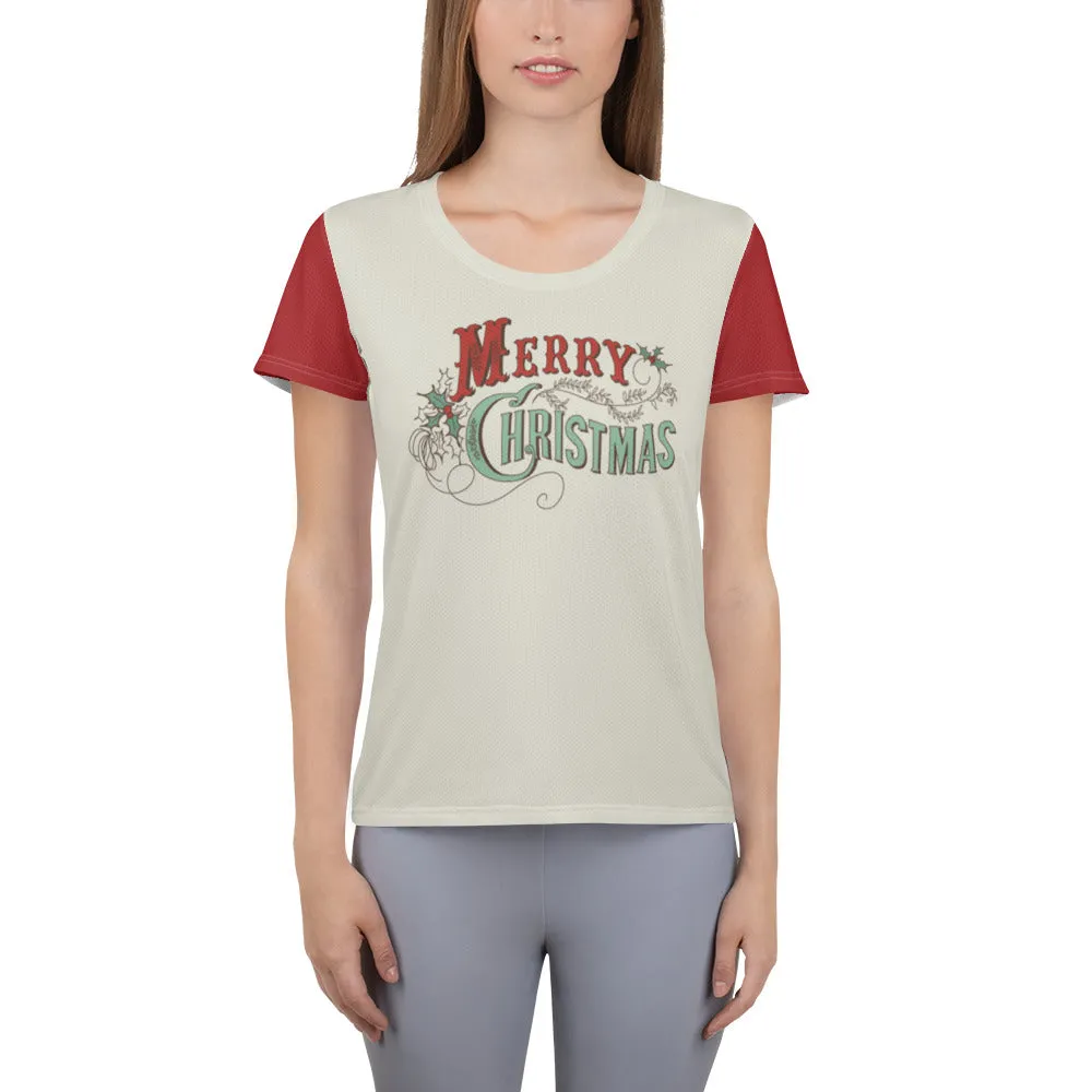 Vintage Merry Christmas -  Women's Athletic T-shirt