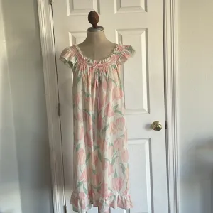 Vintage Miss Elaine nightgown floral smocked off the shoulder cottagecore lace